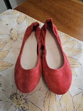 Cole Haan Red Suede Rounded Toe Ballet Flats